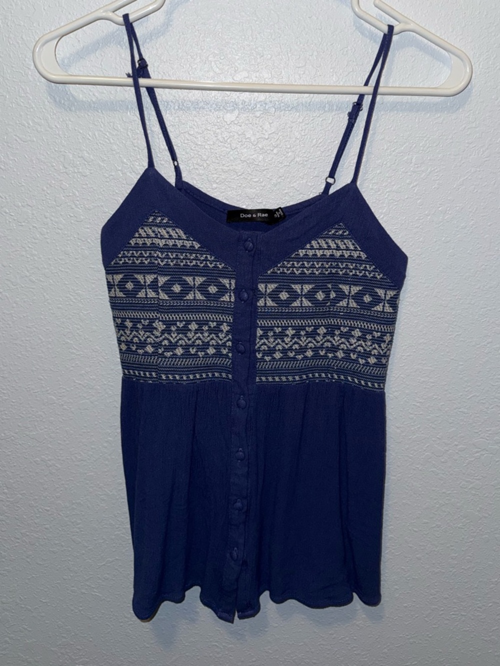 Doe & Rae Navy Blue Embroidered Button-Front Camisole